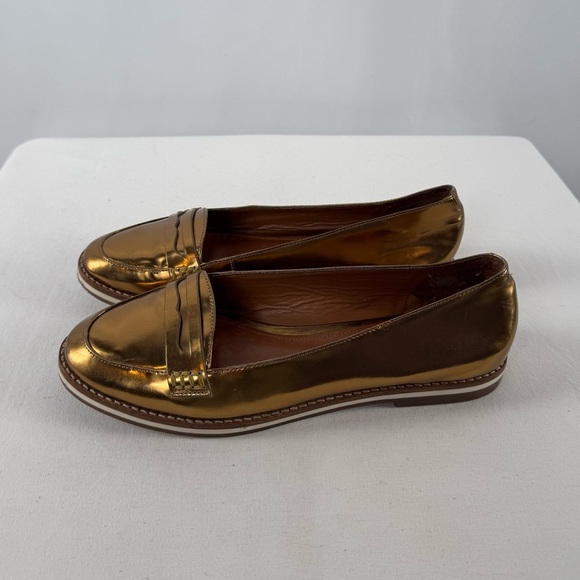 Schutz Gold Metallic Penny Loafers Size 7 - Picture 3 of 6
